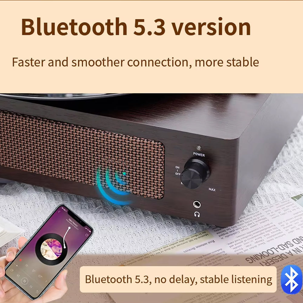 Tocadiscos de vinilo con Bluetooth y altavoces integrados, parada automática