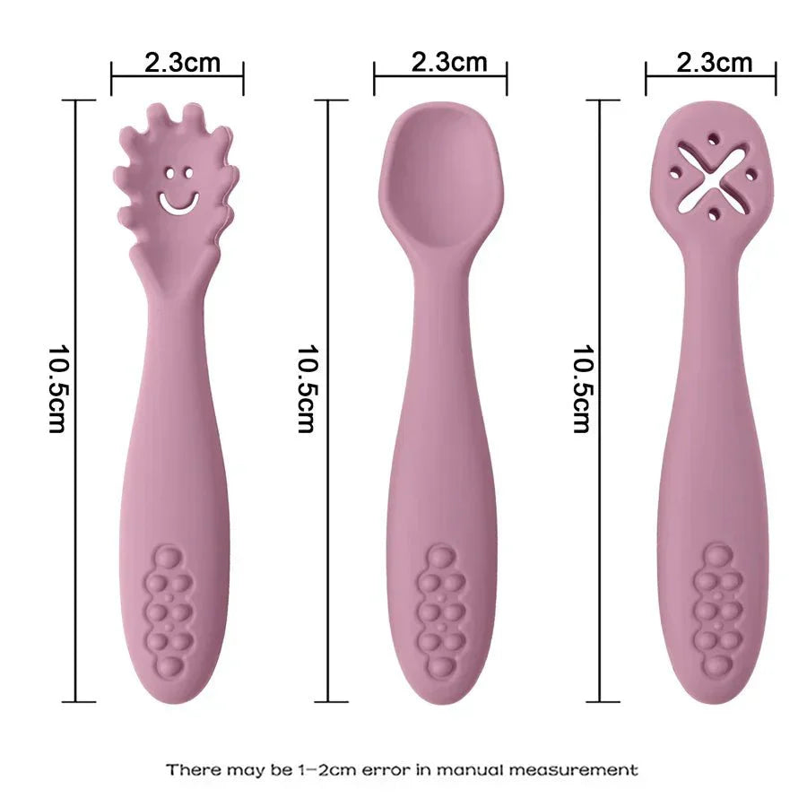 LEARN2EAT Silicone Utensils Set for Babies and Toddlers With Spoon and Fork, Knife