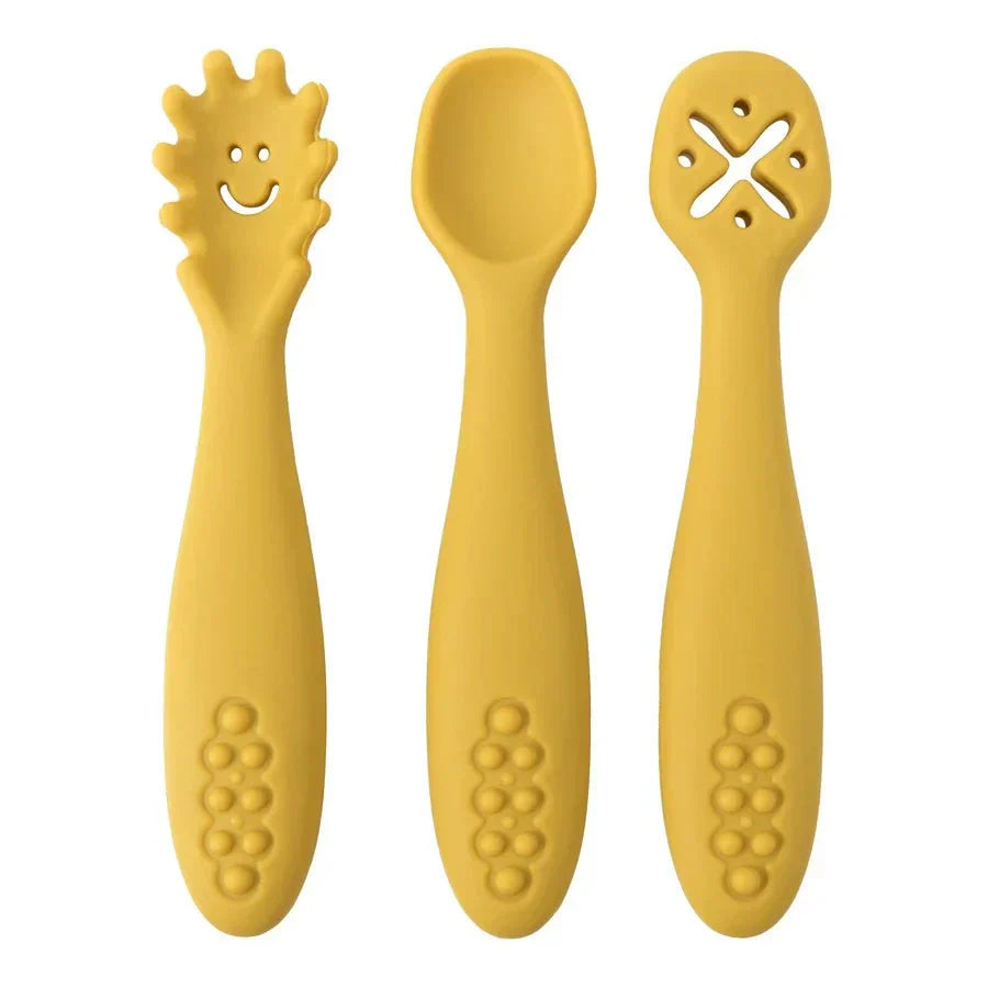 LEARN2EAT Silicone Utensils Set for Babies and Toddlers With Spoon and Fork, Knife