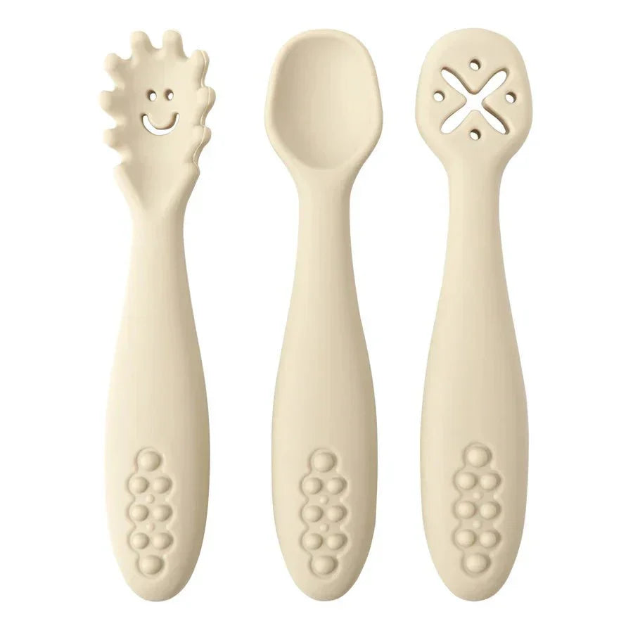 LEARN2EAT Silicone Utensils Set for Babies and Toddlers With Spoon and Fork, Knife