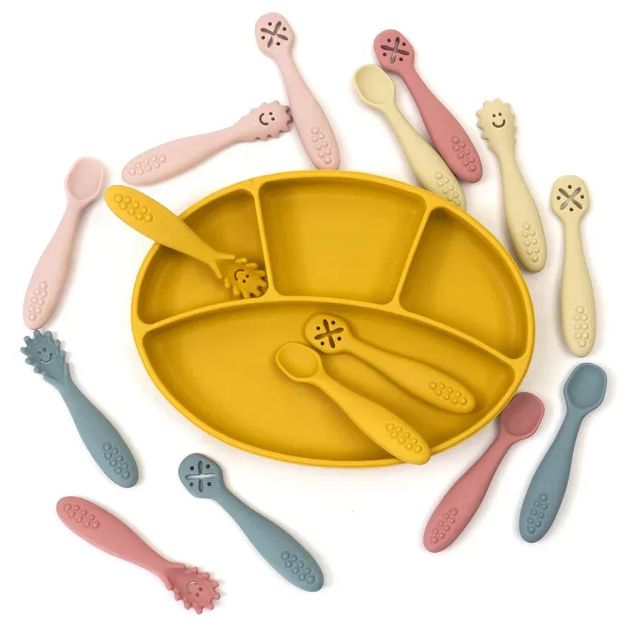 LEARN2EAT Silicone Utensils Set for Babies and Toddlers With Spoon and Fork, Knife