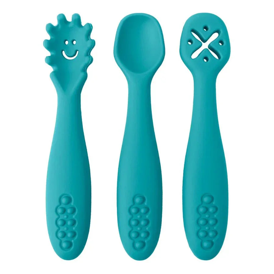 LEARN2EAT Silicone Utensils Set for Babies and Toddlers With Spoon and Fork, Knife