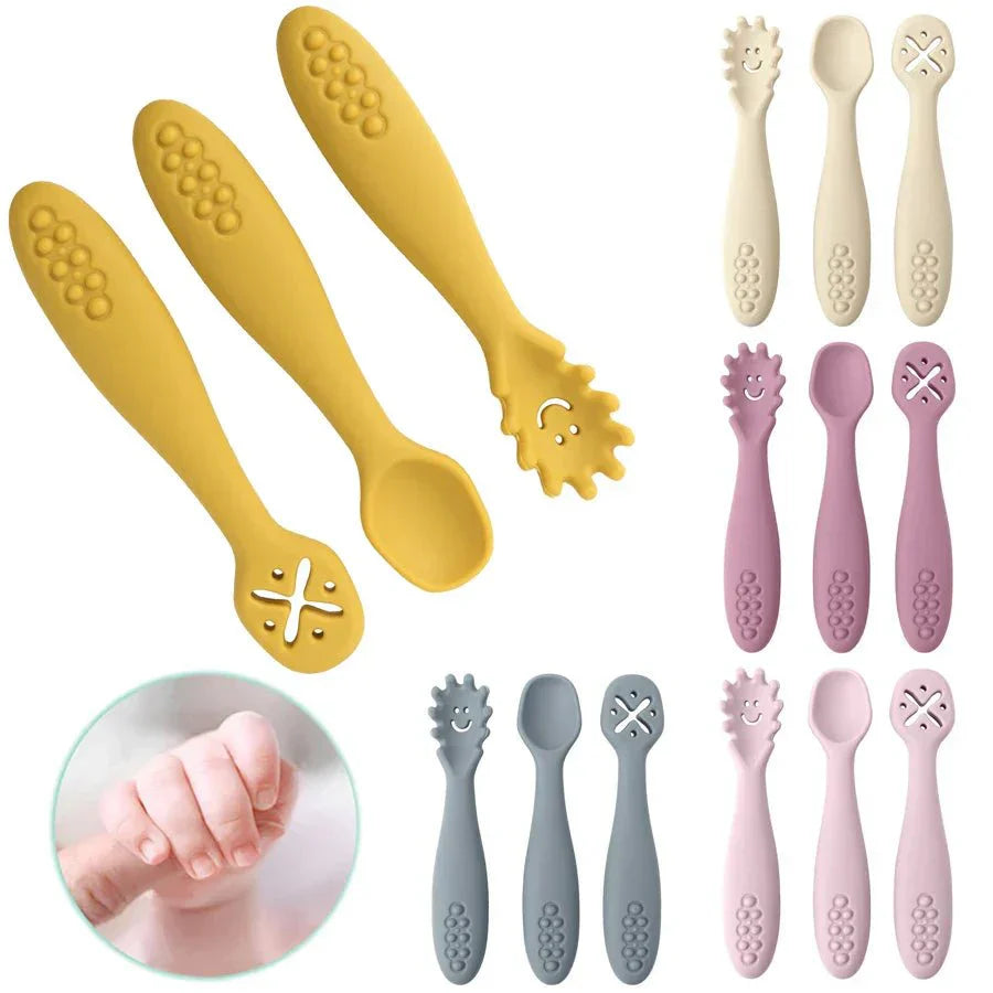 LEARN2EAT Silicone Utensils Set for Babies and Toddlers With Spoon and Fork, Knife