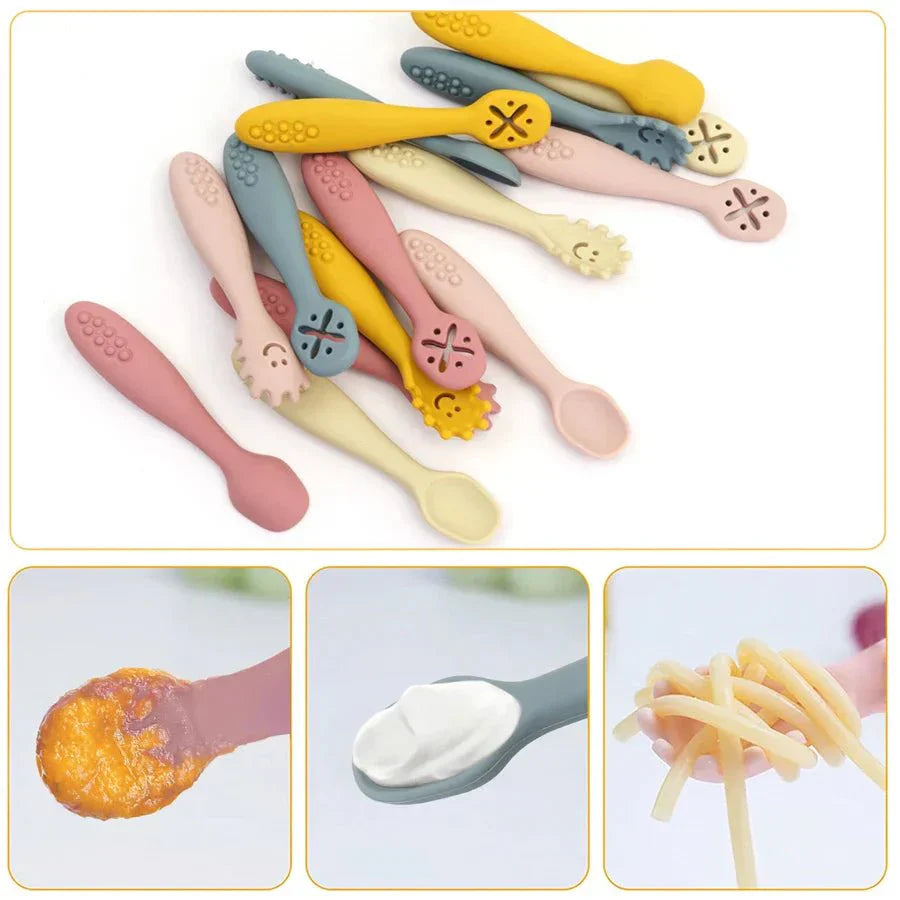 LEARN2EAT Silicone Utensils Set for Babies and Toddlers With Spoon and Fork, Knife