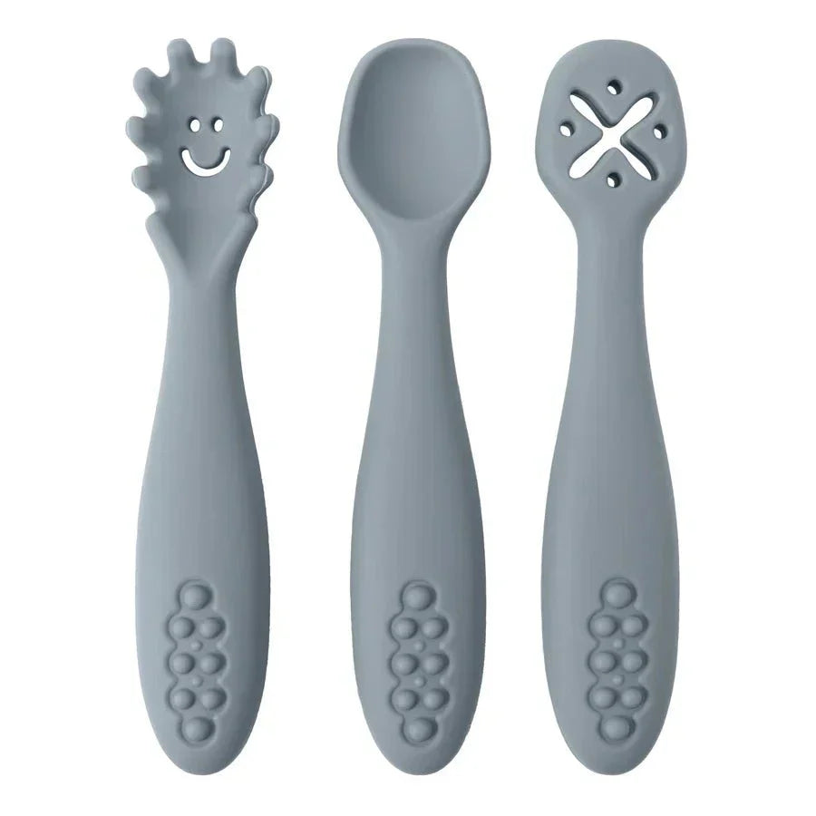 LEARN2EAT Silicone Utensils Set for Babies and Toddlers With Spoon and Fork, Knife