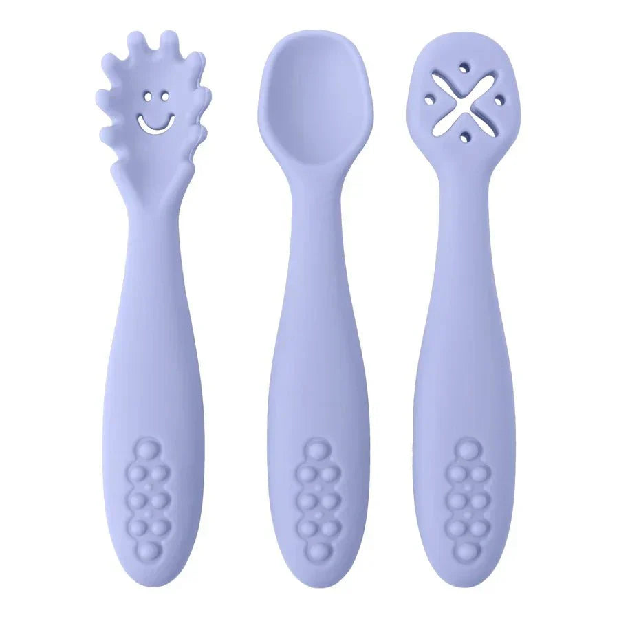 LEARN2EAT Silicone Utensils Set for Babies and Toddlers With Spoon and Fork, Knife