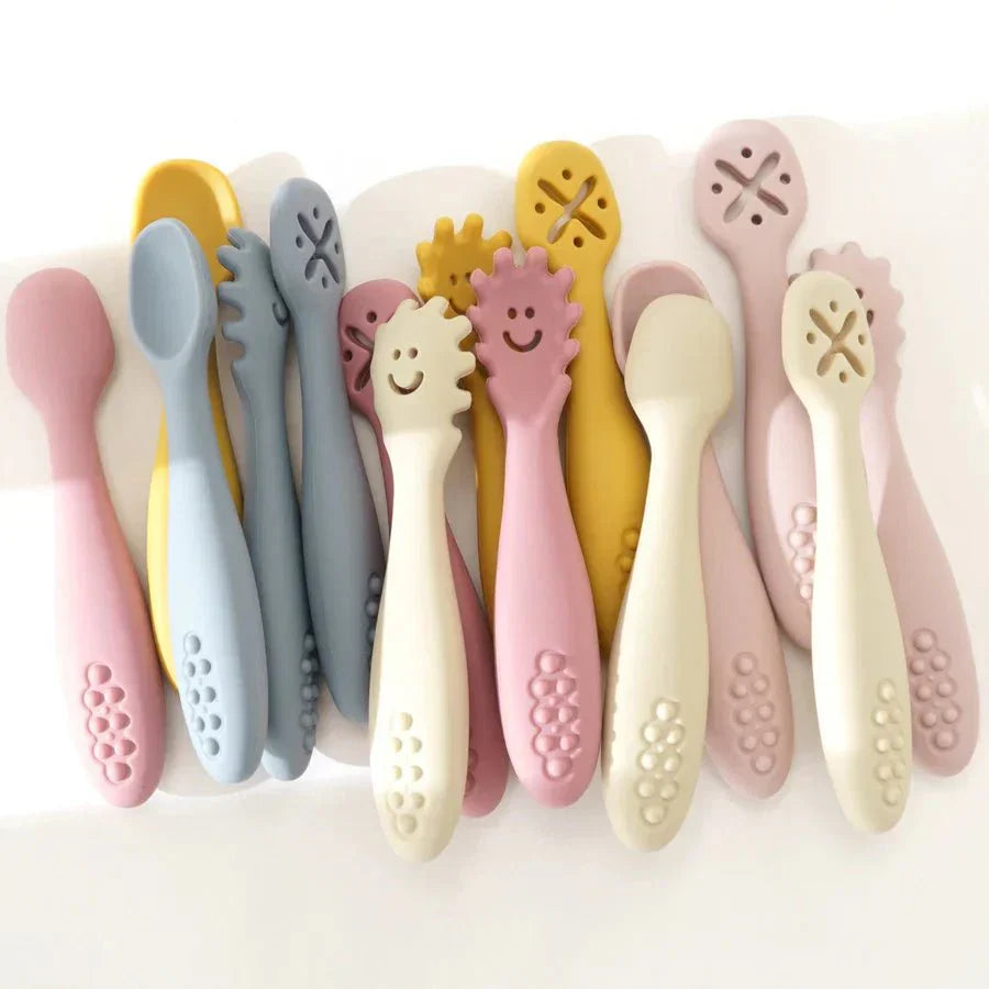 LEARN2EAT Silicone Utensils Set for Babies and Toddlers With Spoon and Fork, Knife