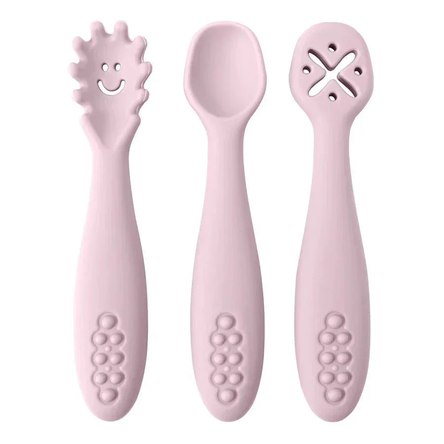 LEARN2EAT Silicone Utensils Set for Babies and Toddlers With Spoon and Fork, Knife