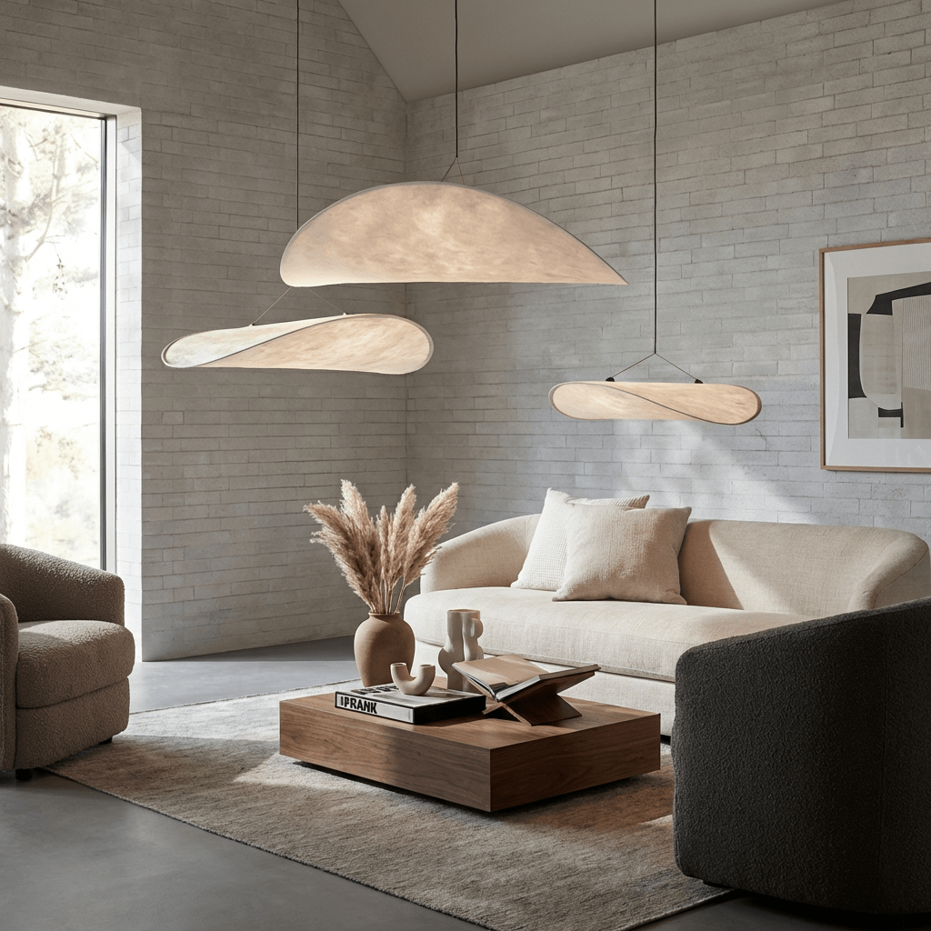 LED takpendellampe med silkeskjerm og metallramme for spisestue og stue