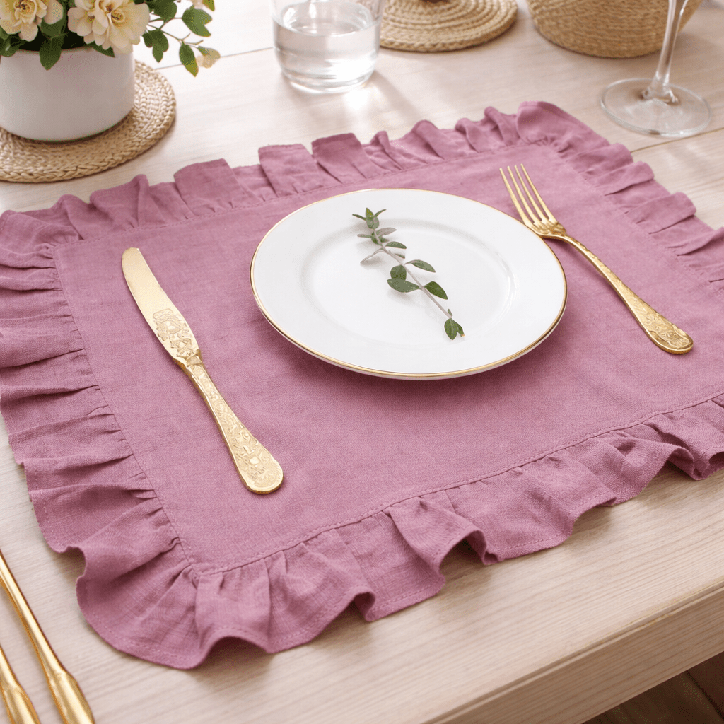 LINENBLOOM Linen Napkin With Ruffle Edge For Timeless Tables