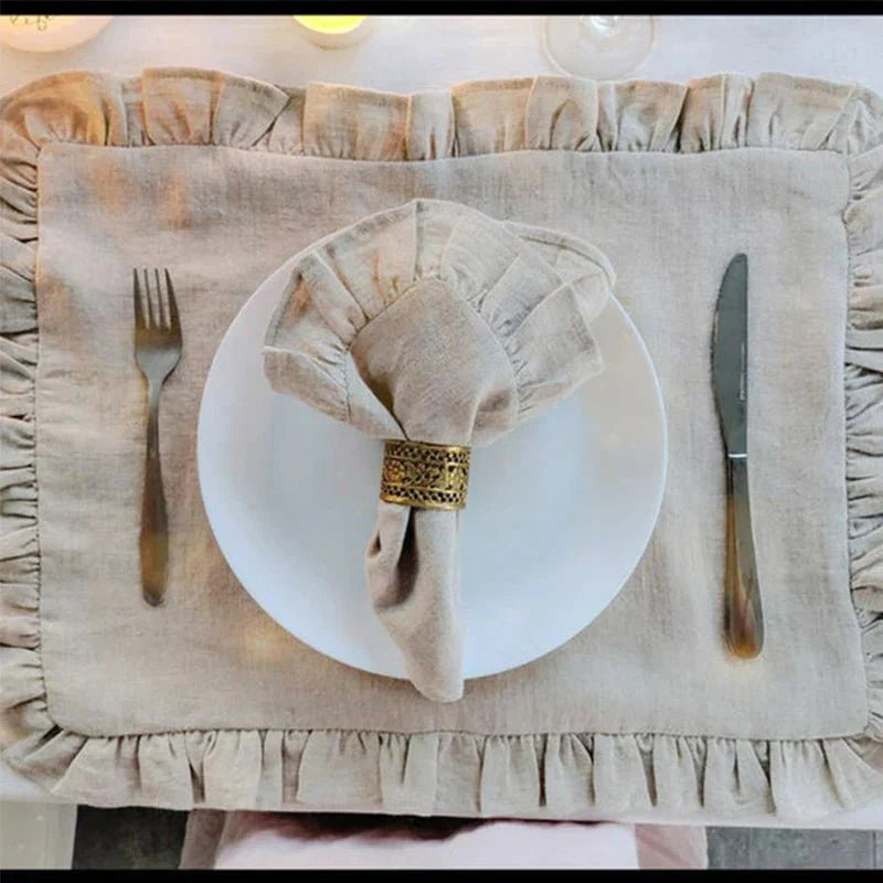 LINENBLOOM Linen Napkin With Ruffle Edge For Timeless Tables