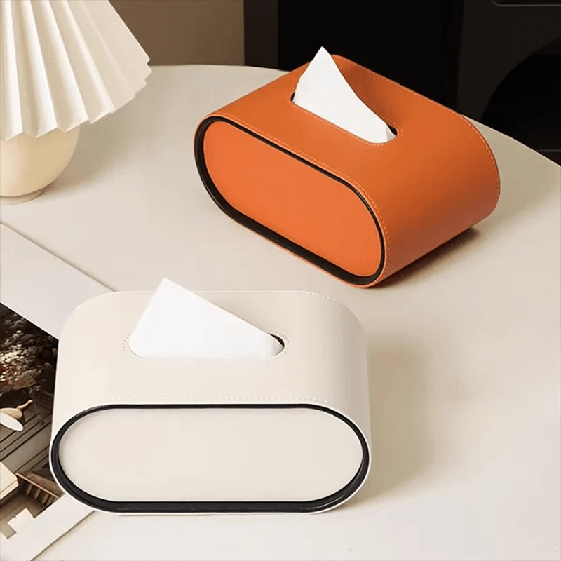 LIVANZA Tissue Box In Leather With Oval Profile For Modern Living
