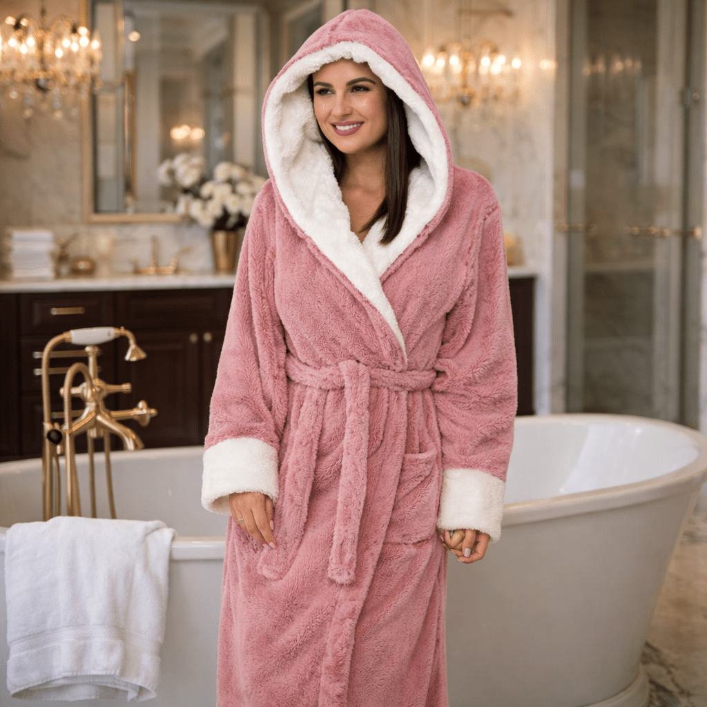 LOUNGELORE plyšová teddy bunda s kapucí a páskem
