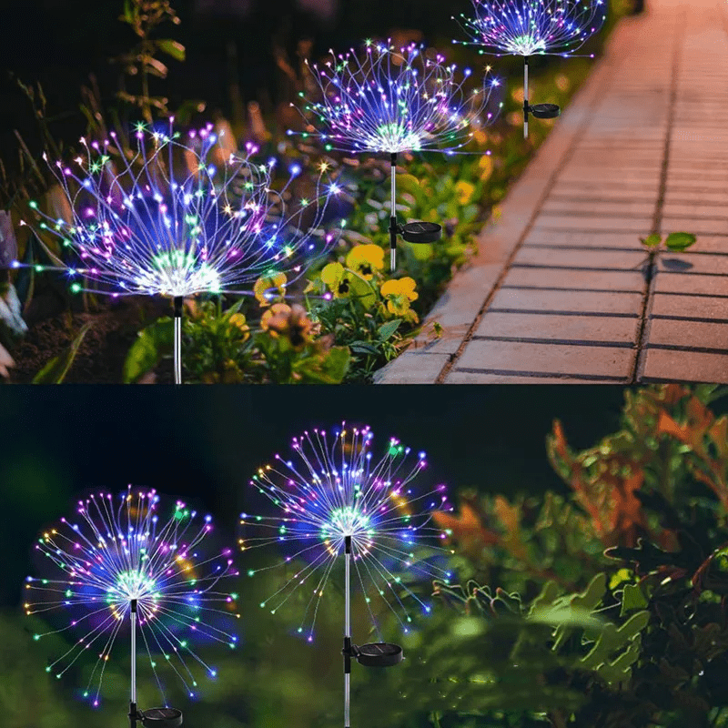 Solární zahradní lampa s ohňostrojovými světly, venkovní, IP65, LED atmosféra pro milovníky zahrad