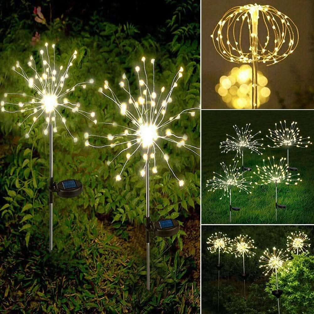 Solární zahradní lampa s ohňostrojovými světly, venkovní, IP65, LED atmosféra pro milovníky zahrad