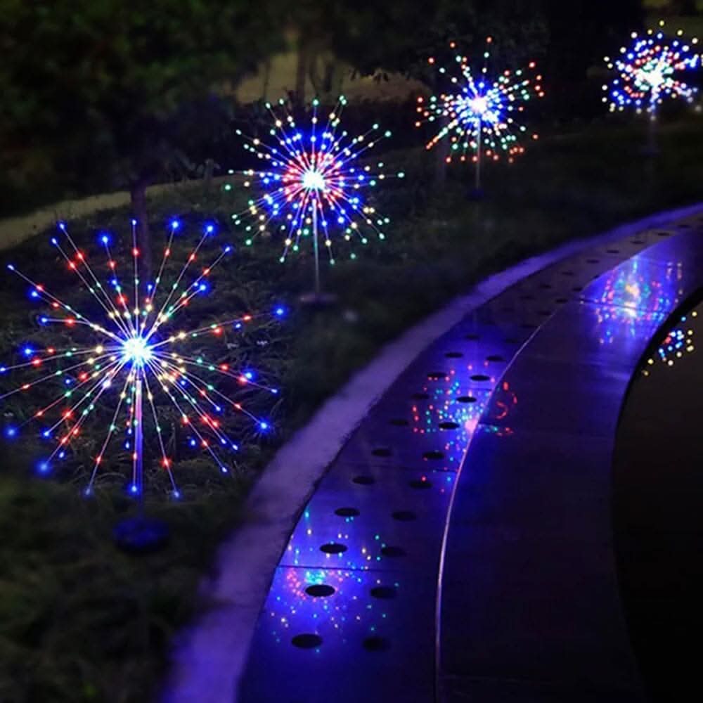 Solární zahradní lampa s ohňostrojovými světly, venkovní, IP65, LED atmosféra pro milovníky zahrad