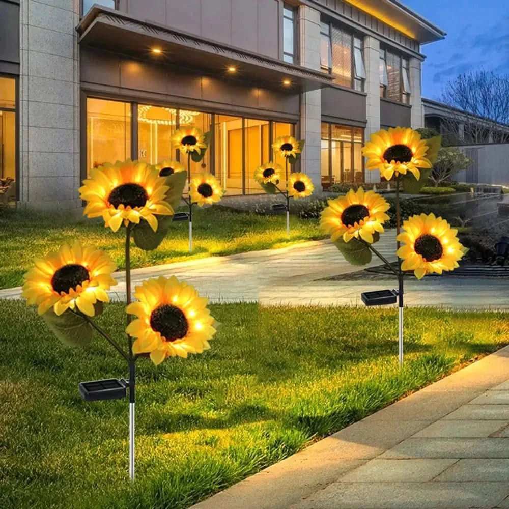 Vandtæt solsikkedesign solcellelampe til have og udendørsområder med automatisk belysning