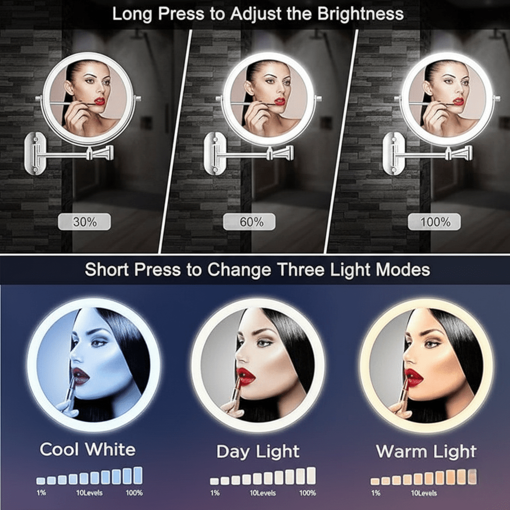 Miroir grossissant rechargeable LUMIVIEW, commande tactile
