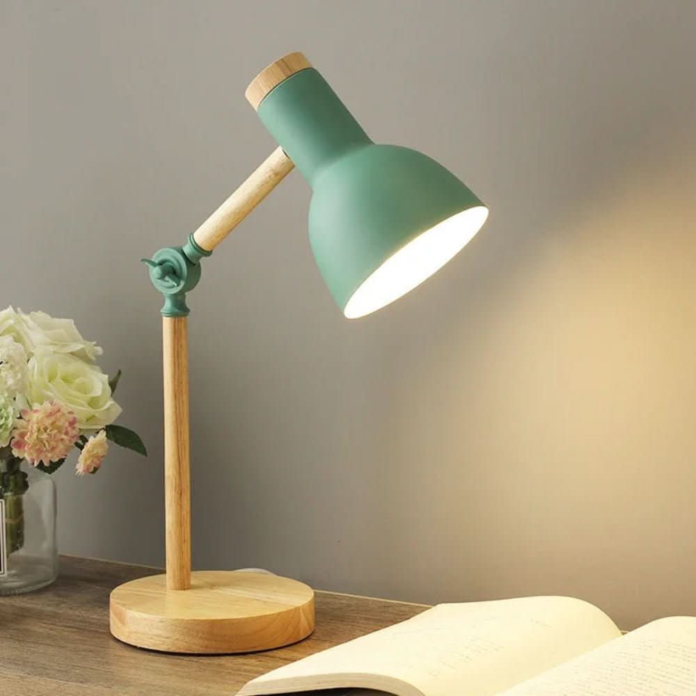 Lámpara de Escritorio Lumowood con Base de Madera, Lámpara de Mesa Estilo Escandinavo