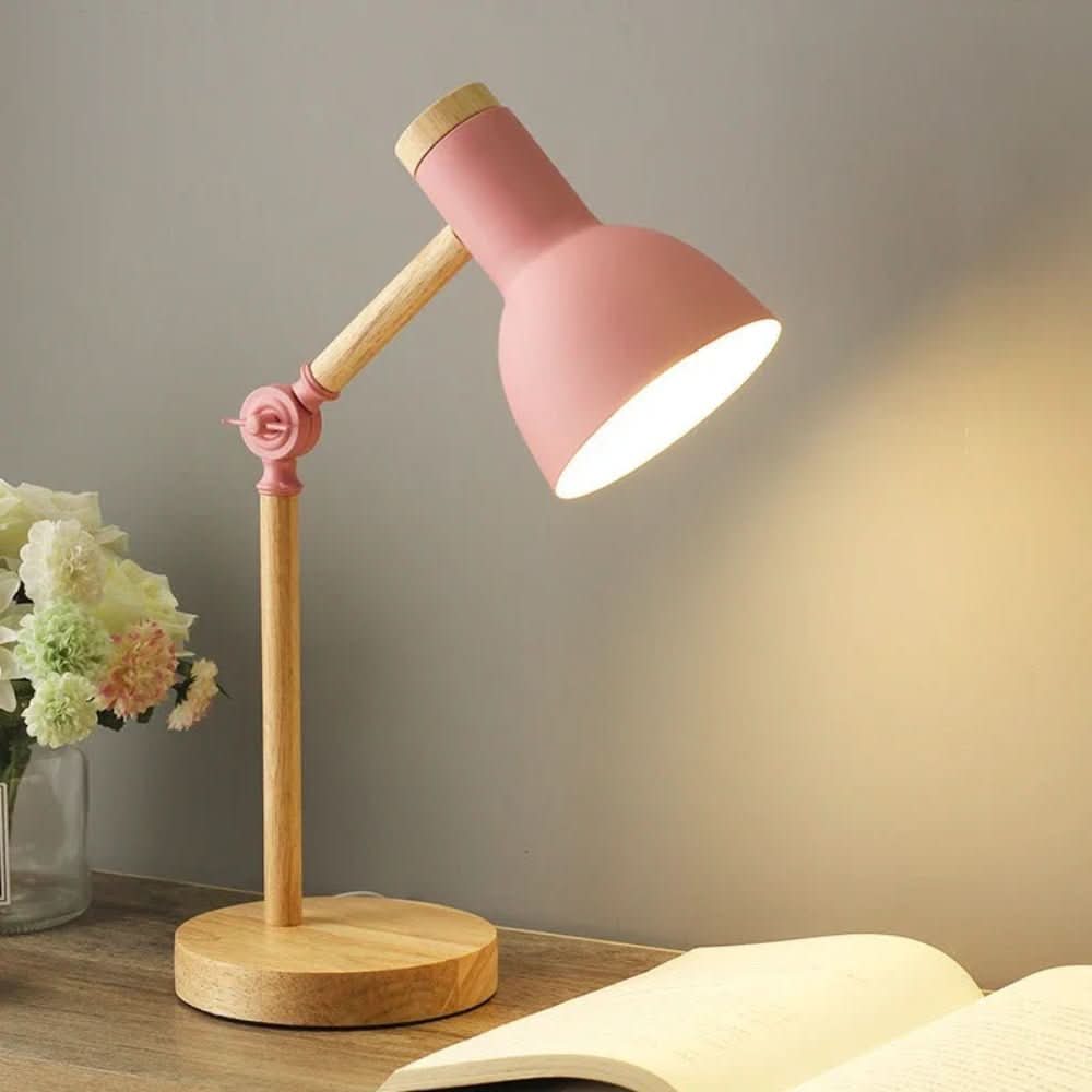Lámpara de Escritorio Lumowood con Base de Madera, Lámpara de Mesa Estilo Escandinavo