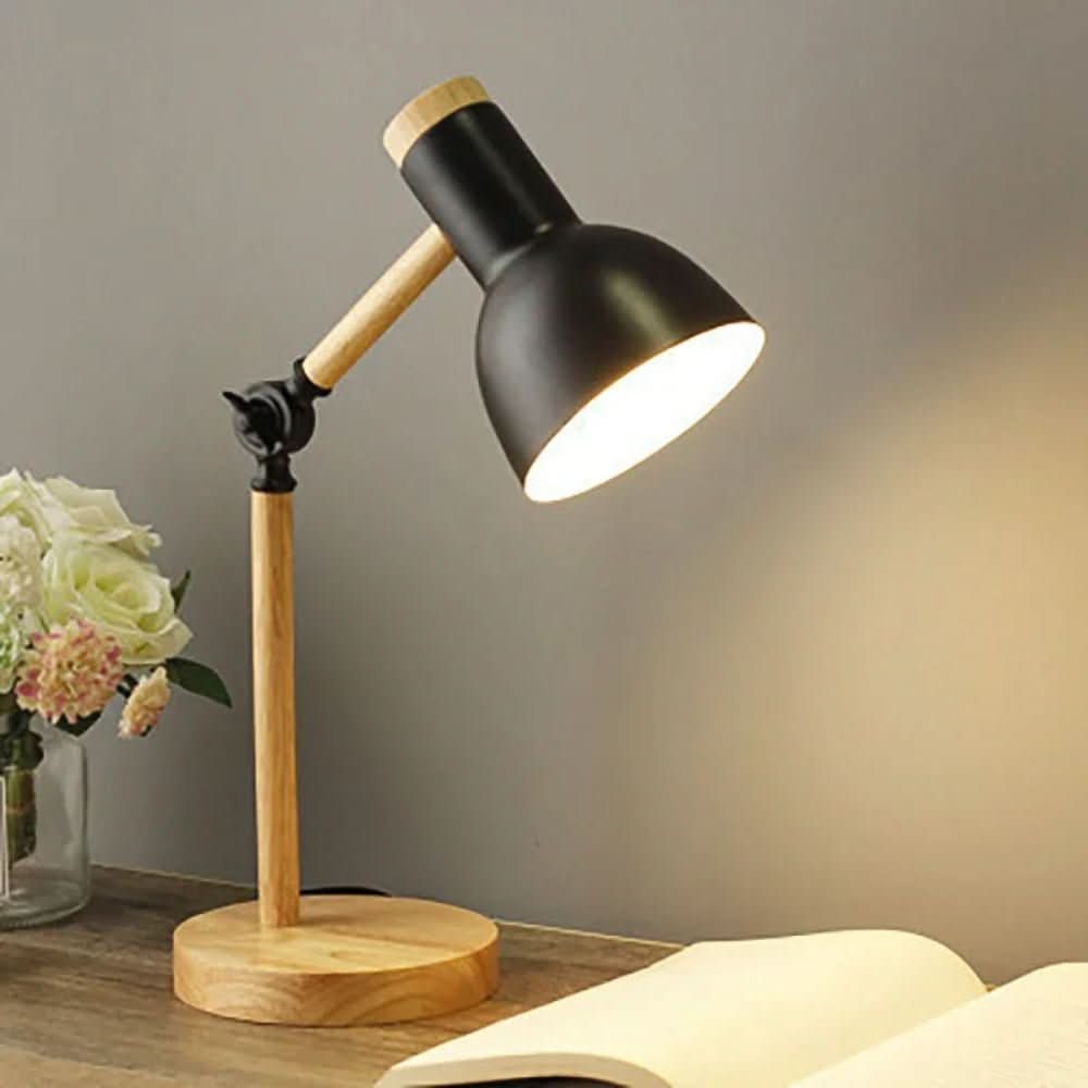 Lámpara de Escritorio Lumowood con Base de Madera, Lámpara de Mesa Estilo Escandinavo