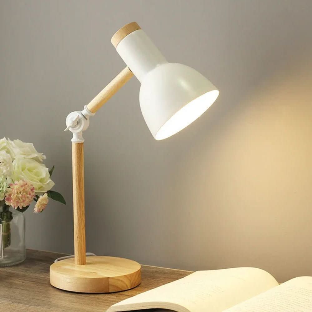 Lámpara de Escritorio Lumowood con Base de Madera, Lámpara de Mesa Estilo Escandinavo