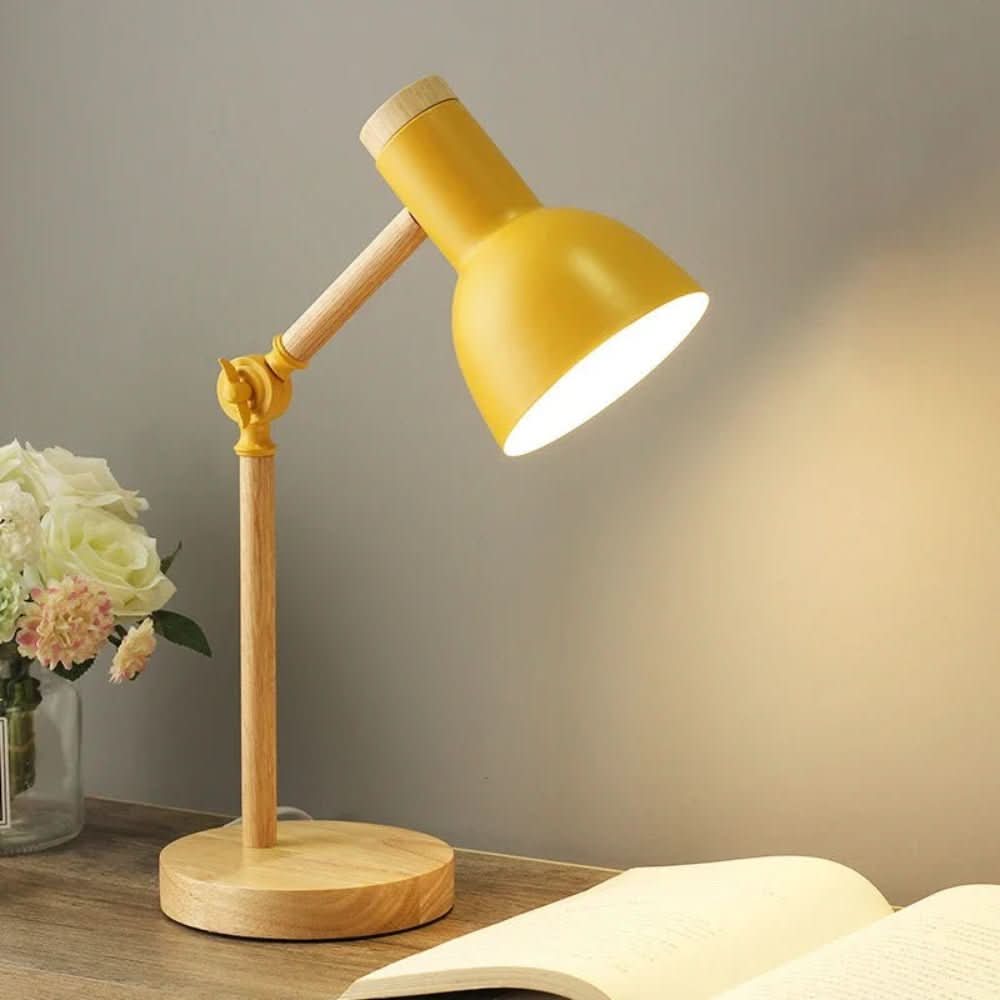 Lámpara de Escritorio Lumowood con Base de Madera, Lámpara de Mesa Estilo Escandinavo