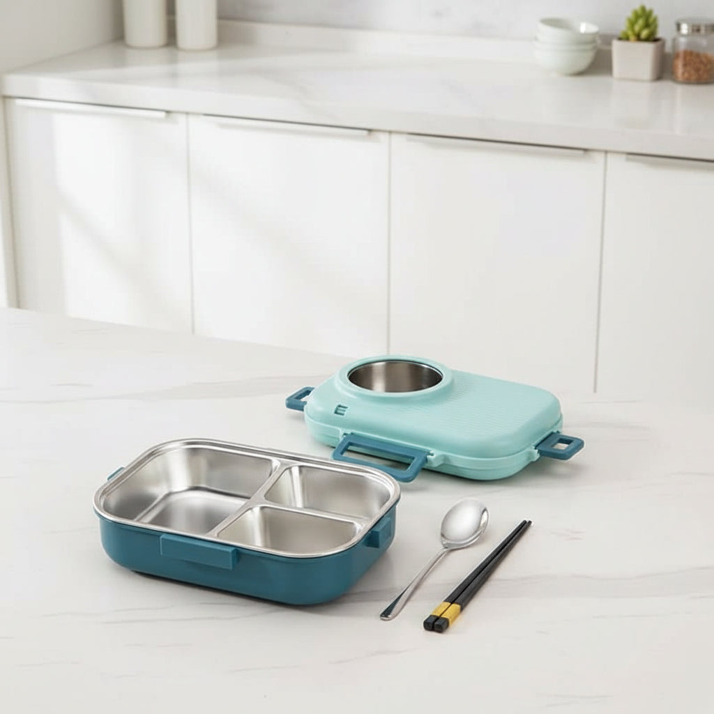 LUNCHMATE Stainless Steel Meal Box With Three Compartments For Fresh, Organized Meals