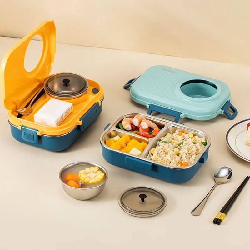 LUNCHMATE Stainless Steel Meal Box With Three Compartments For Fresh, Organized Meals