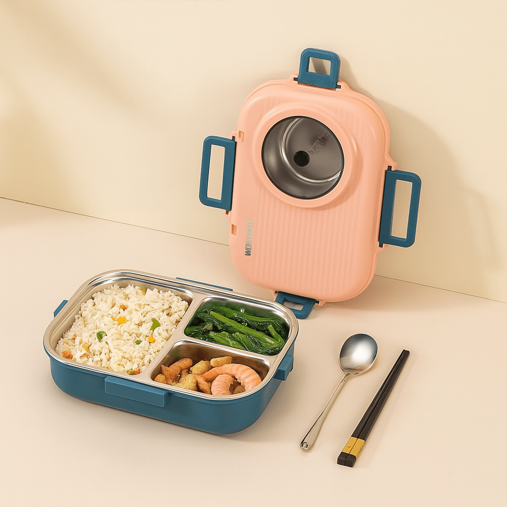 LUNCHMATE Stainless Steel Meal Box With Three Compartments For Fresh, Organized Meals