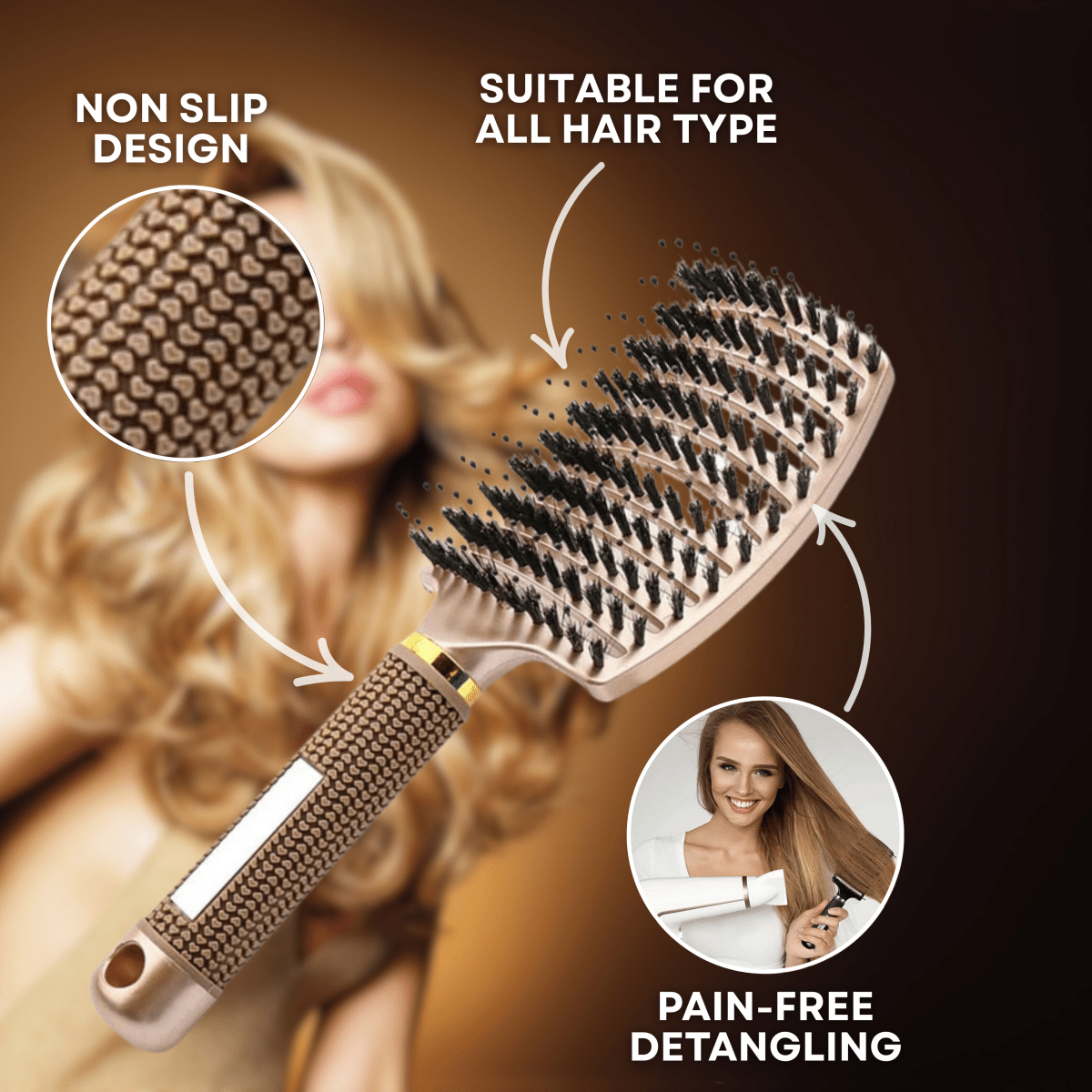 GLIMBRUSH Painless Detangling Hair Brush for Smooth, Shiny Hair