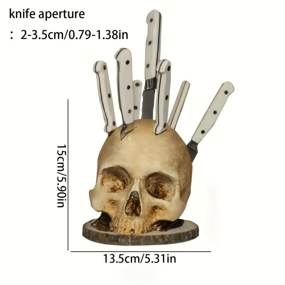 Handcrafted Gothic Skull Knife Holder Holds Up To 7 Knives Macabre Kitchen Decor