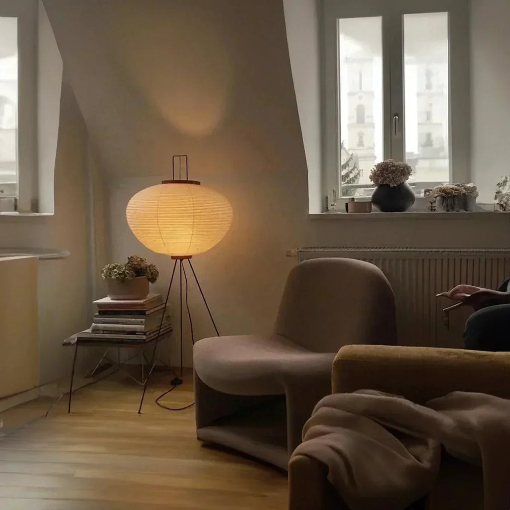 Lampe sur pied en papier de riz japonais minimaliste SoraLum, lumière d'ambiance