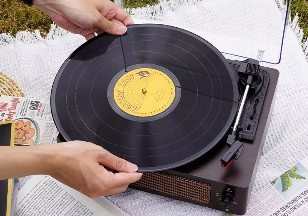 Tocadiscos de vinilo con Bluetooth y altavoces integrados, parada automática
