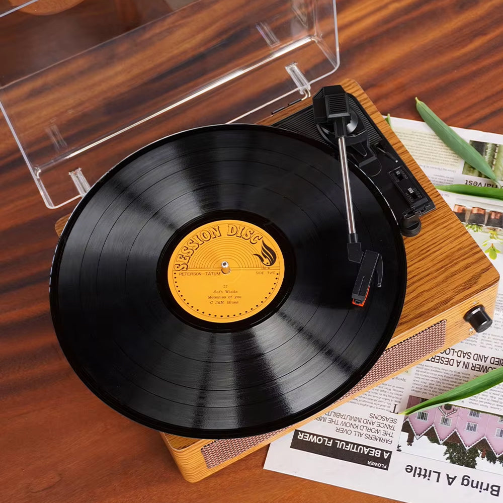 Tocadiscos de vinilo con Bluetooth y altavoces integrados, parada automática