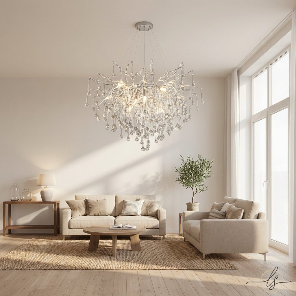 Lustre moderne en goutte de cristal avec luminaire de plafond LED G9