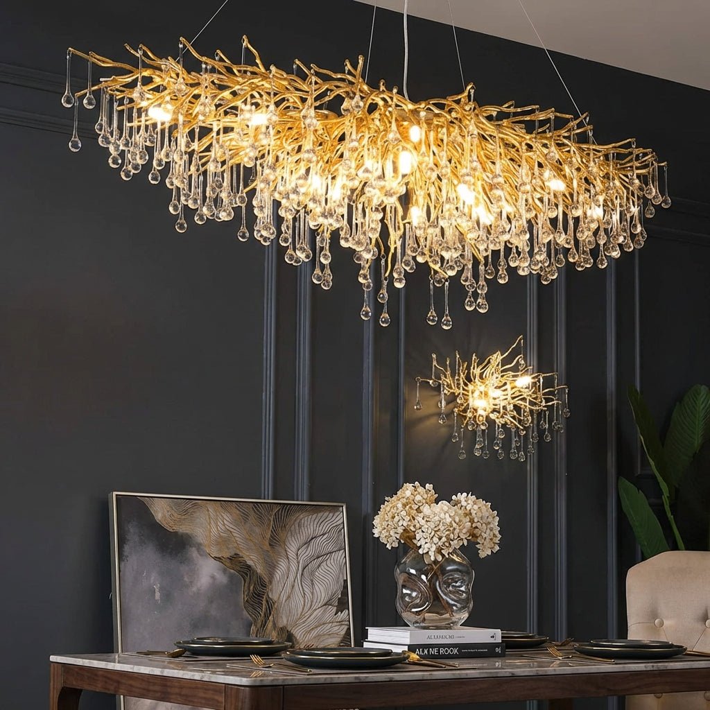 Lustre moderne en goutte de cristal avec luminaire de plafond LED G9