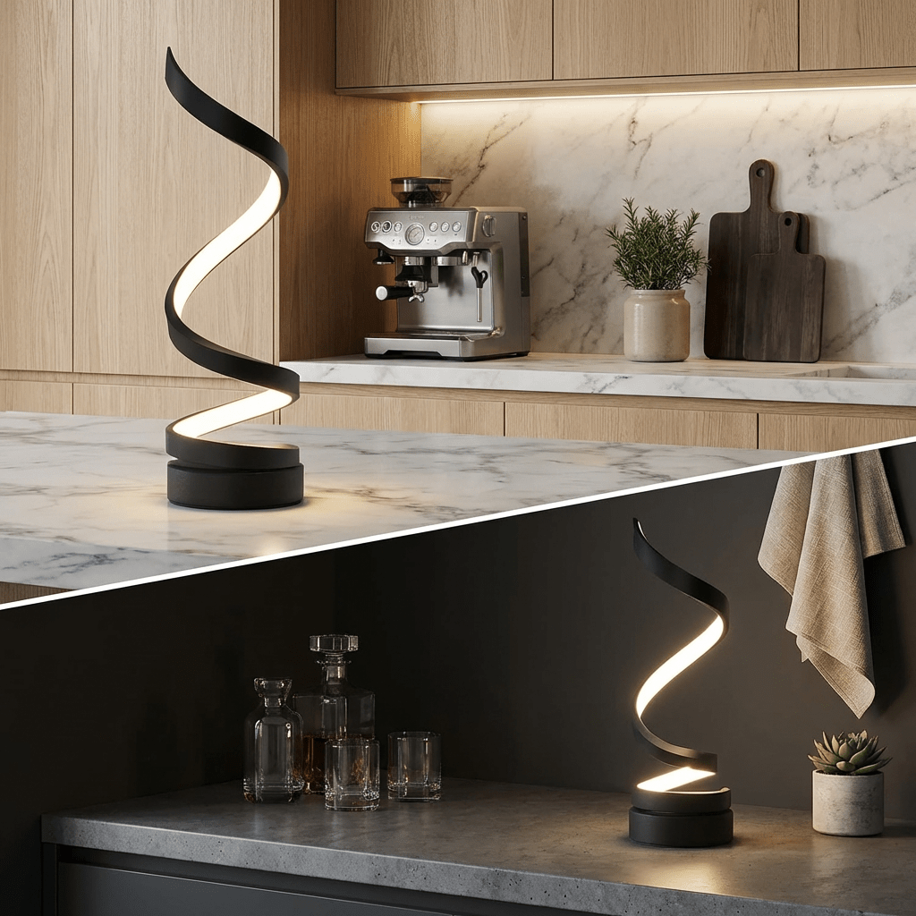 مصباح طاولة LED لولبي مع إضاءة دافئة قابلة للتعتيم وضبط الارتفاع