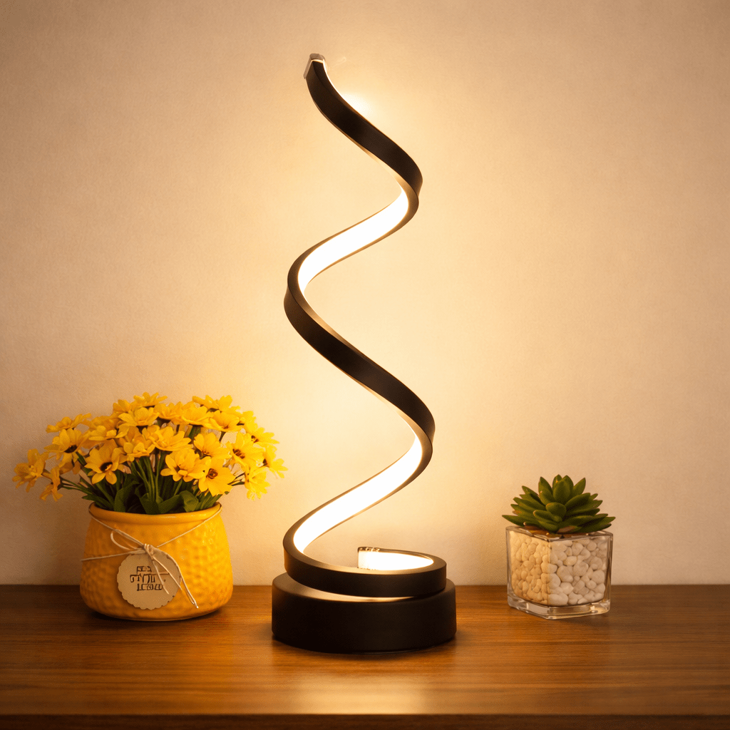 مصباح طاولة LED لولبي مع إضاءة دافئة قابلة للتعتيم وضبط الارتفاع