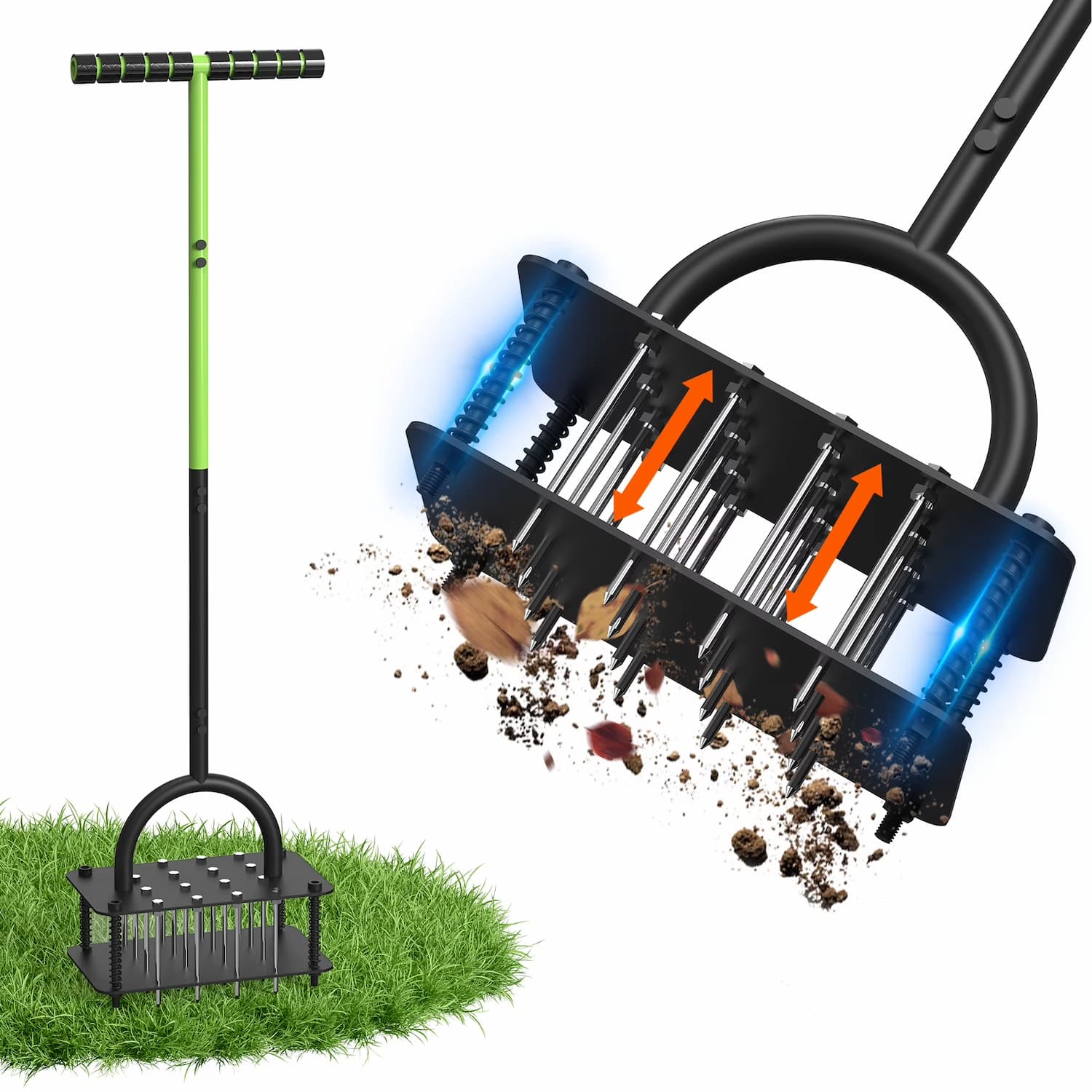 Self-Cleaning Lawn Aerator With Adjustable Height And 15 Spikes