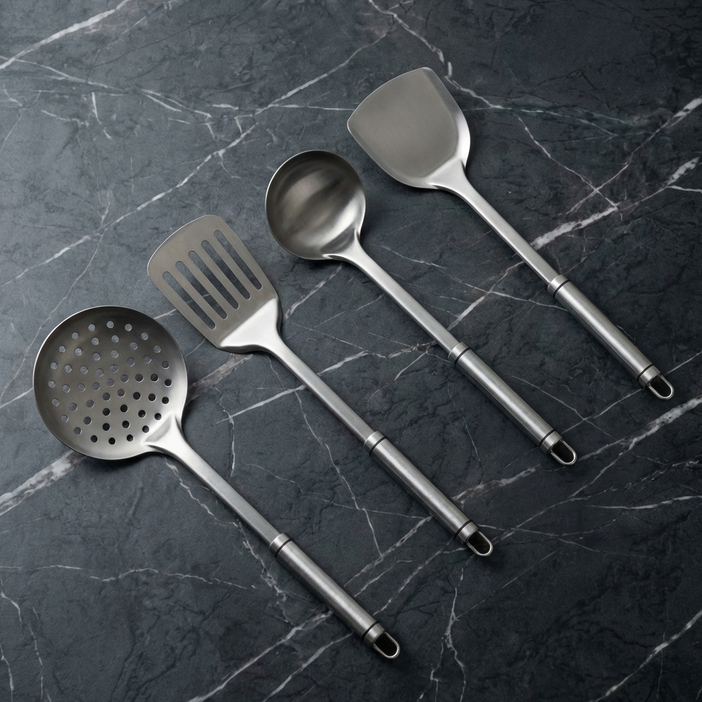 4-Piece Titanium Kitchen Utensil Set – Spatula, Ladle, Slotted Spoon & Knife