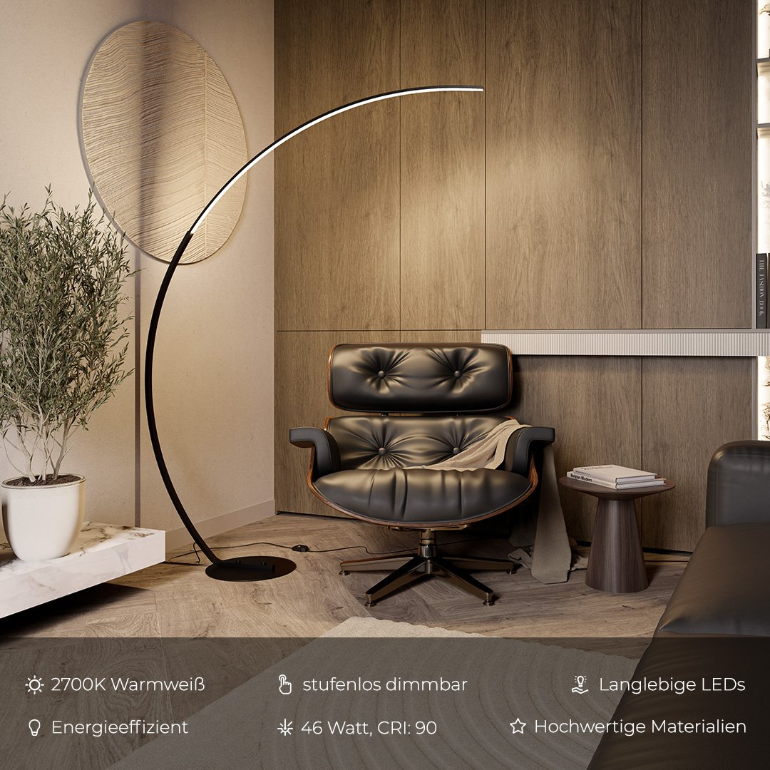 LumenArc LED Floor Lamp With Foot Switch Matte Black
