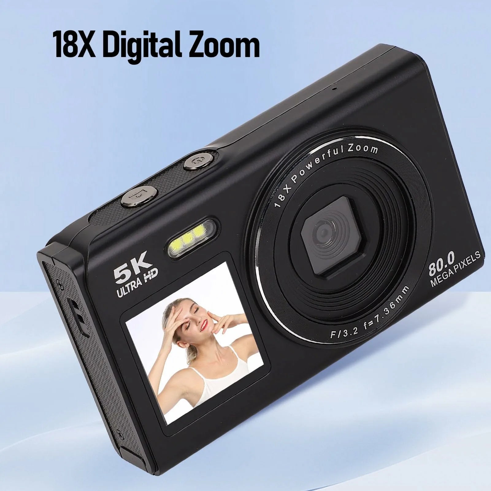 ClikVis dvouobrazovkový fotoaparát s 5K videem, 80MP fotografiemi a 18× zoomem