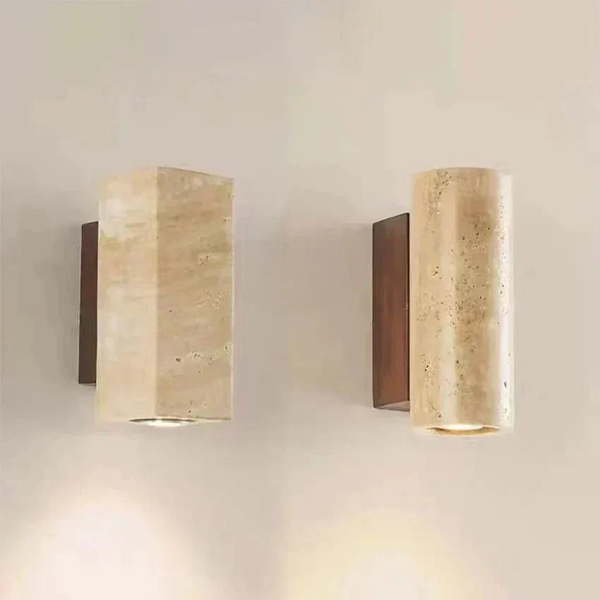 Solara Terra vegglampe travertin og tre varm hvit LED