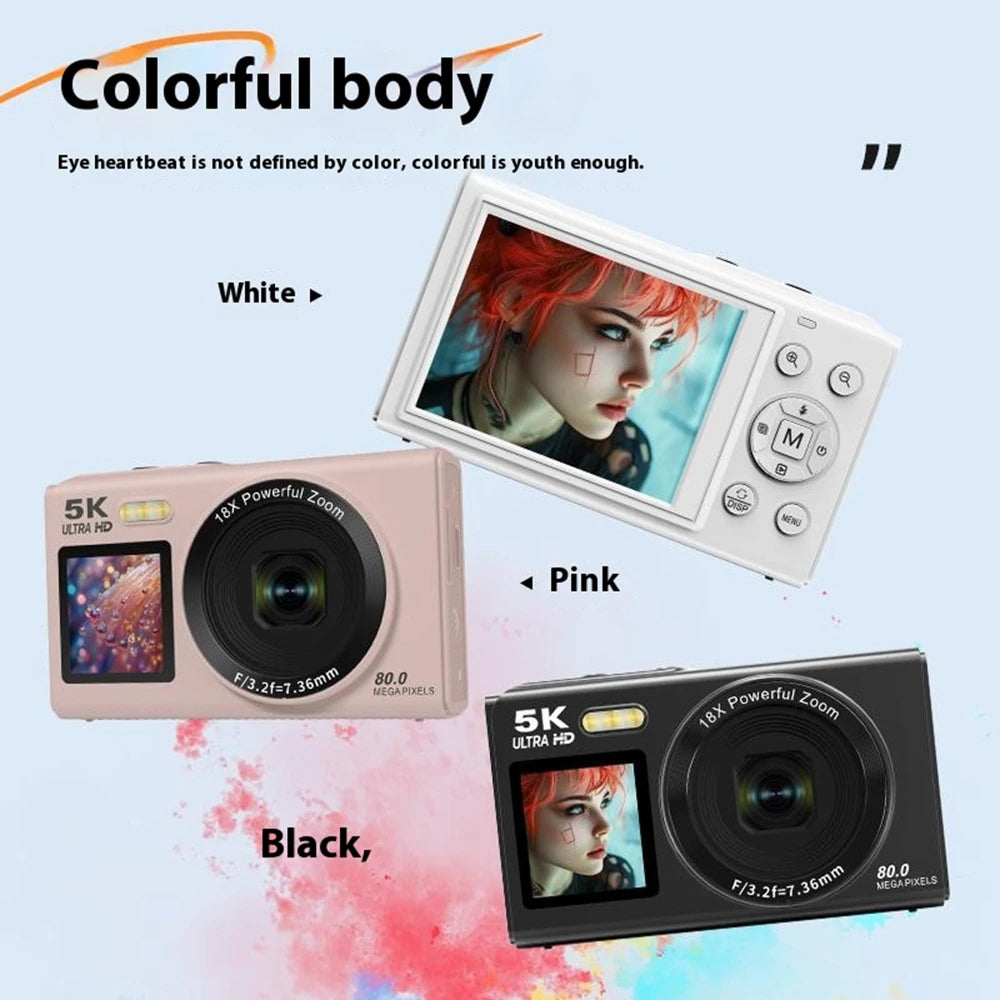 ClikVis dvouobrazovkový fotoaparát s 5K videem, 80MP fotografiemi a 18× zoomem