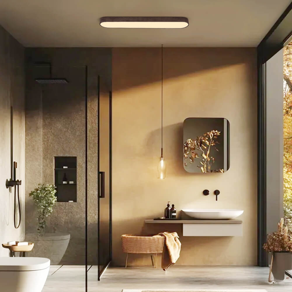 Nordic Glow LED Ceiling Flush Mount Oval with Wood Accent