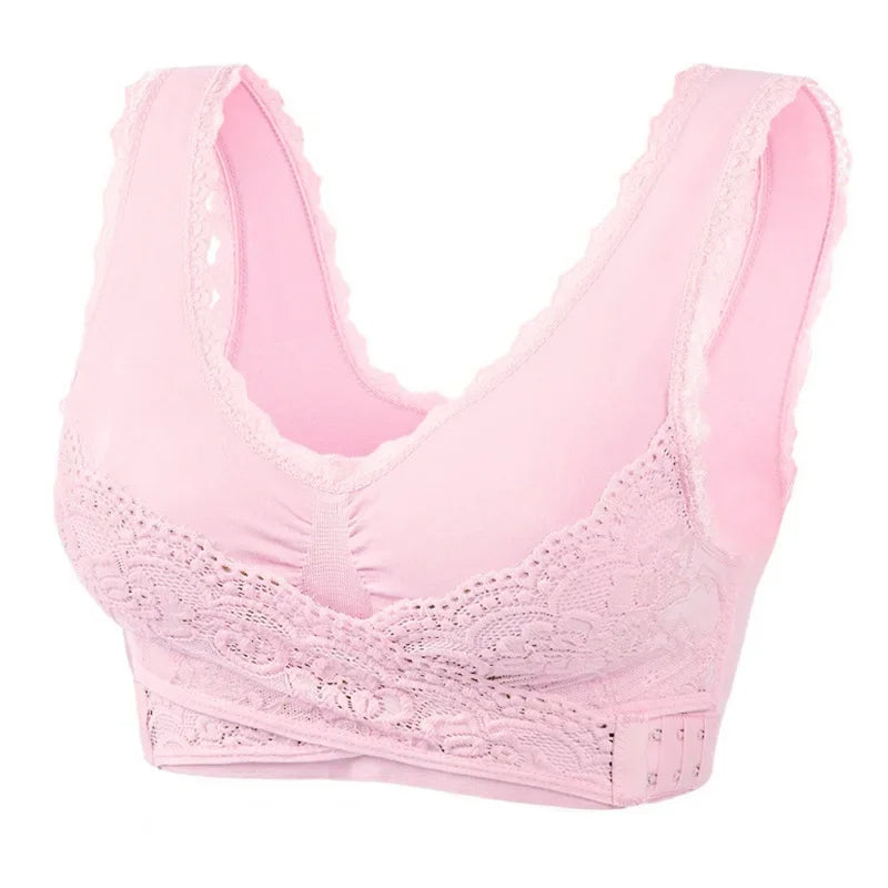 Trådløs frontkryds-lace-bh med justerbar sidebøjle