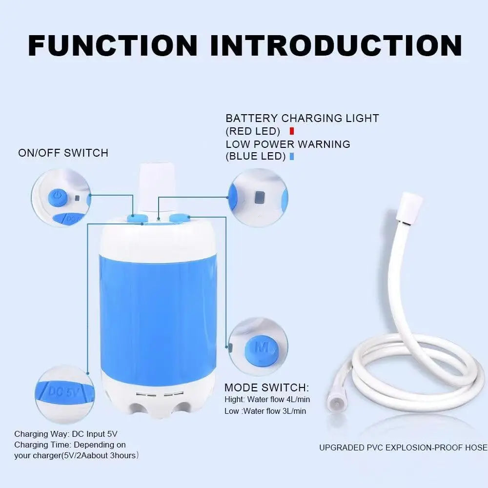 Ladattava USB-käyttöinen retkikäyttöinen suihku säädettävällä vesiruiskulla, kannettava
