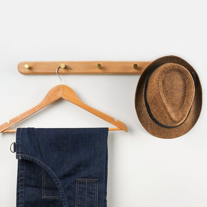 Nordic Natural Wood & Brass Wall Hook Racks