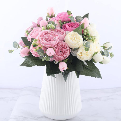 12-Inch Silk Faux Peonies, 9-Piece Artificial Flowers Set
